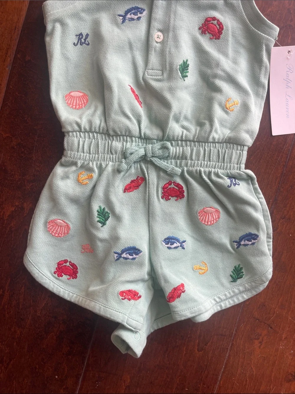 NWT Ralph Lauren Girls Size 6 Months Light Green Sleeveless Polo Romper
